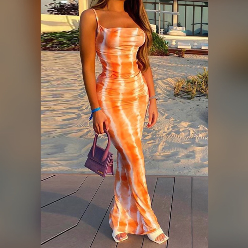 Pink tie dye maxi dress